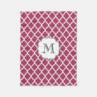 Sangria Red Moroccan Tile w/ Customizable Monogram Fleece Blanket