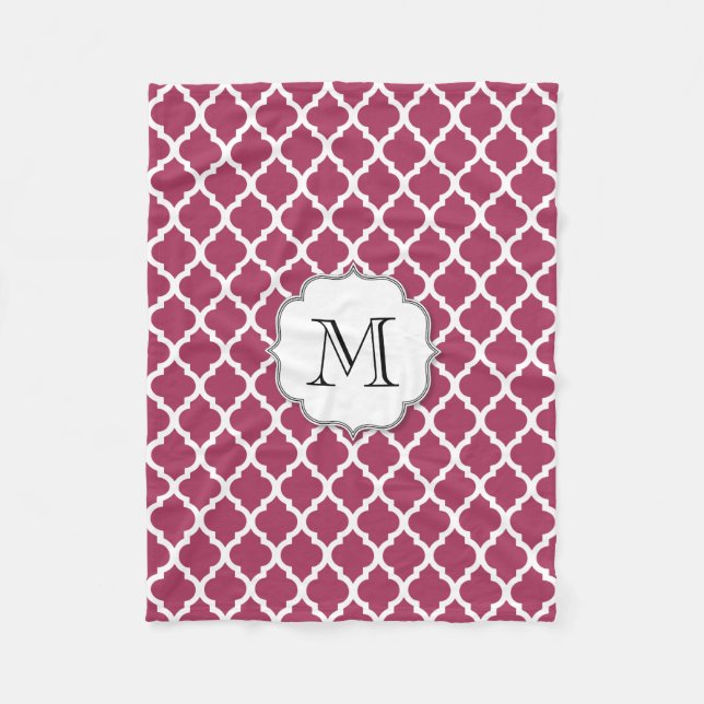 Sangria Red Moroccan Tile w/ Customizable Monogram Fleece Blanket (Front)
