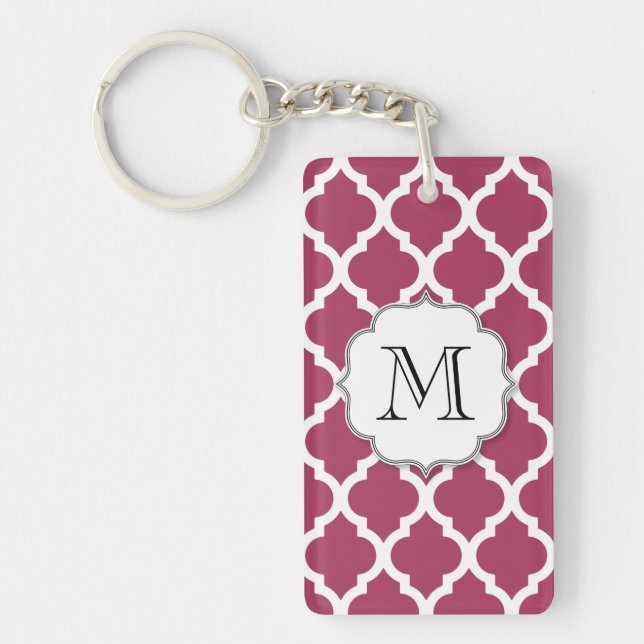 Sangria Red Moroccan Tile w/ Customizable Monogram Keychain (Front)