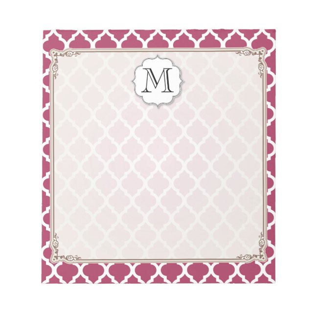 Sangria Red Moroccan Tile w/ Customizable Monogram Notepad (Front)