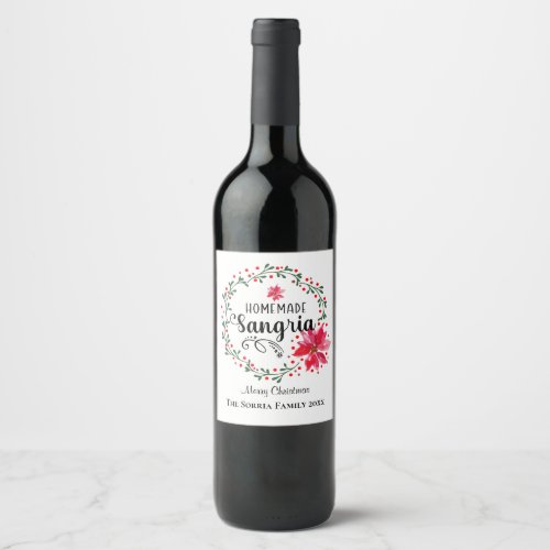 Sangria Red Poinsettia Personalized Bottle Label