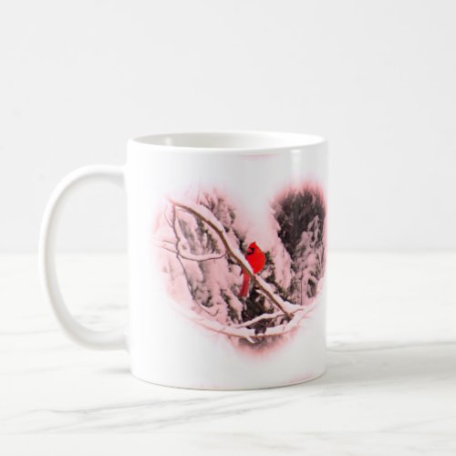 Sangria Snow Heart Cardinal _ Bird Coffee Mug