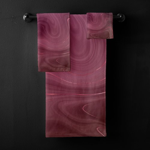 Sangria Strata  Moody Pink and Purple Luxe Agate Bath Towel Set