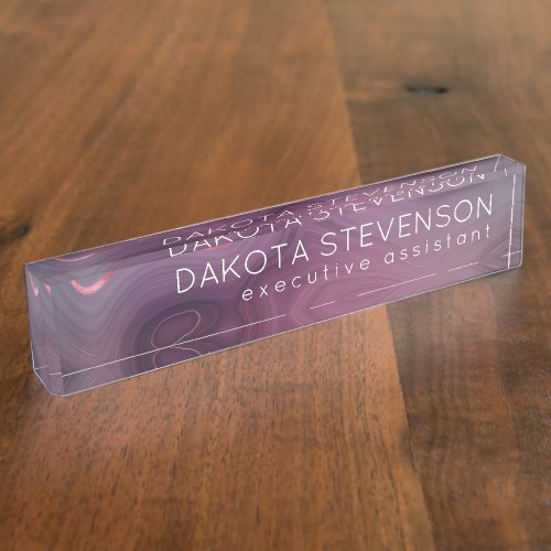 Sangria Strata  Moody Pink and Purple Luxe Agate Desk Name Plate