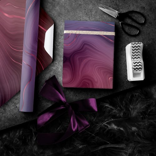 Sangria Strata  Moody Pink and Purple Luxe Agate Wrapping Paper