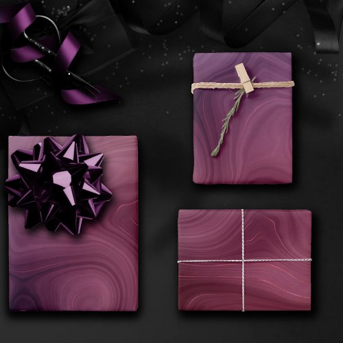 Sangria Strata  Moody Pink and Purple Luxe Agate Wrapping Paper Sheets