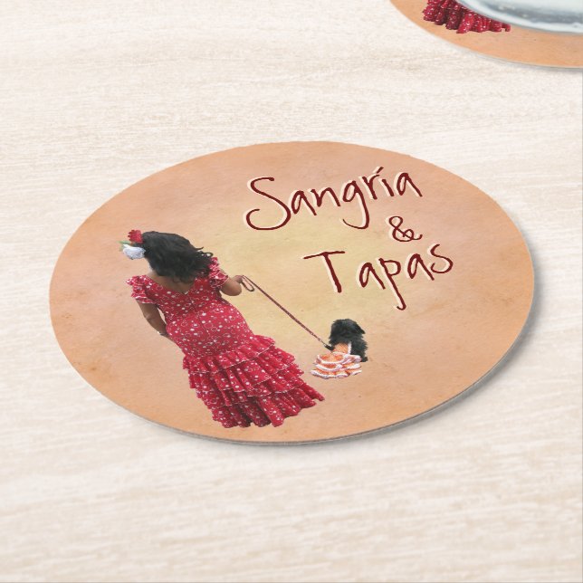 Sangría & Tapas Round Paper Coaster (Angled)
