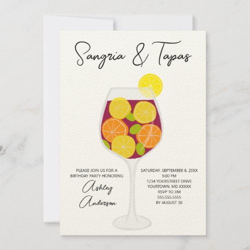 Sangria  Tapas Spanish Cocktail Birthday Invitation