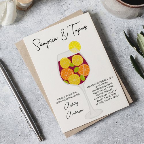 Sangria  Tapas Spanish Cocktail Bridal Shower Invitation