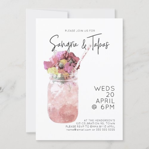 Sangria  Tapas Summer Cocktail Party Bright Pink Invitation
