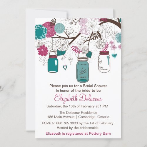 Sangria  Teal Mason Jars Bridal Shower Invitation