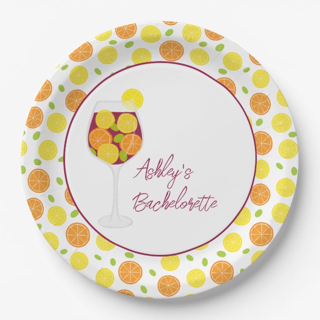 Sangria Wedding, Bachelorette, or Bridal Shower Paper Plates (Front)