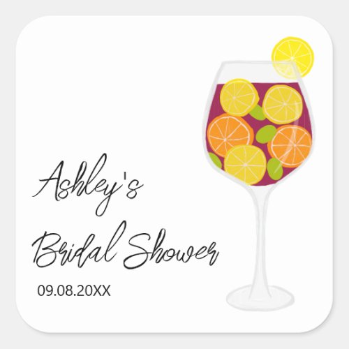 Sangria Wedding Bachelorette or Bridal Shower Square Sticker