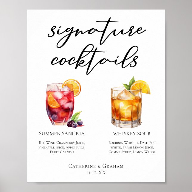 Sangria Whiskey Sour Signature Cocktails Menu Poster (Front)