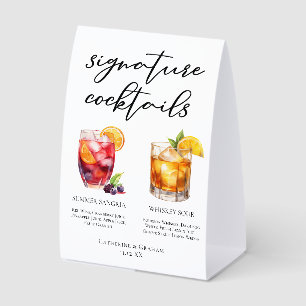 Sangria Whiskey Sour Wedding Signature Cocktails Paper Table Tent