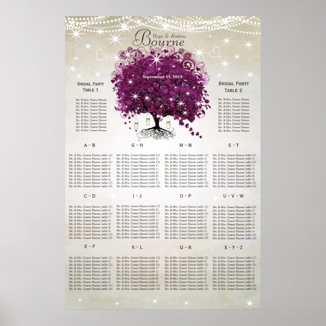 Sangria Wine Purple Heart Leaf Tree Seating Chart (Front)