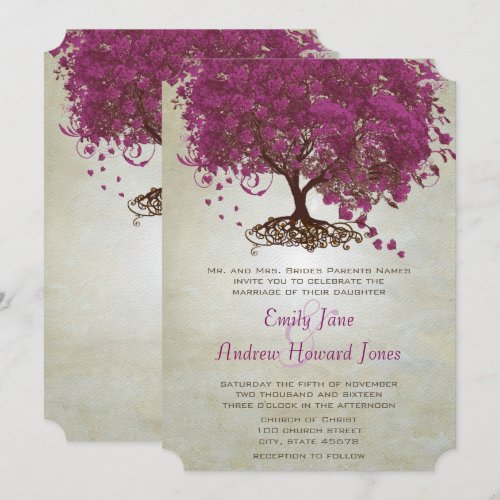 Sangria Heart Leaf Tree Wedding Invites