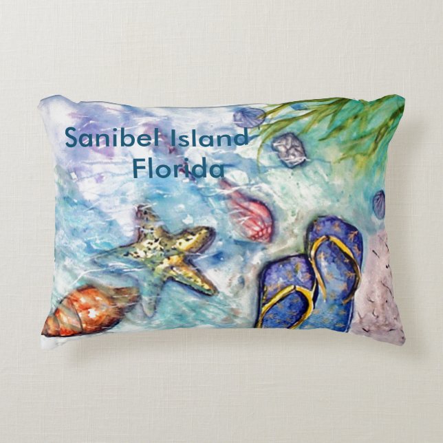 Sanibel Flip Flops watercolor Accent Pillow (Front)