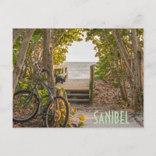 Sanibel Florida Beach Entrance with Bicycle Postcard