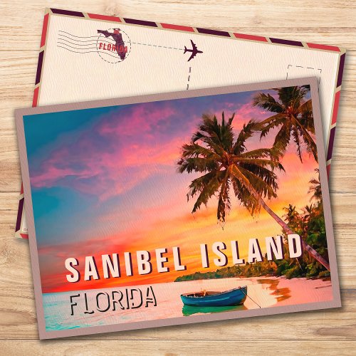 Sanibel Florida Tropical Palm Tree Sunset 1950s Postcard