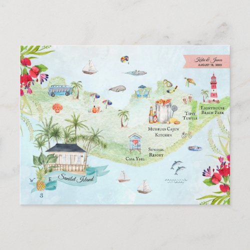 Sanibel Island  Destination Wedding Itinerary Map Postcard