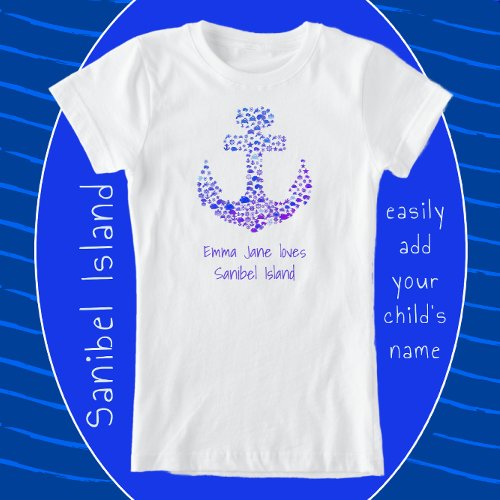 Sanibel Island FL Sea Creatures Anchor and Name T_Shirt