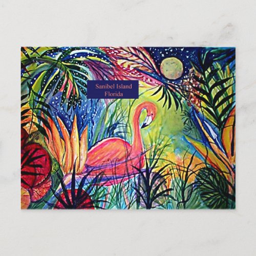 Sanibel Island Flamingo Art Postcard