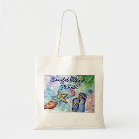 Sanibel Island Flip Flop Watercolor Painting Tote Bag