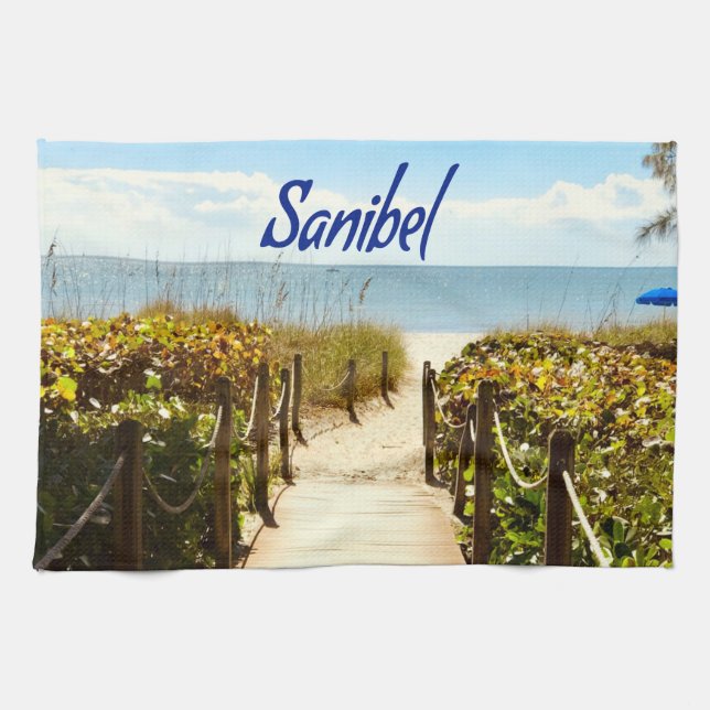 Sanibel Island Florida Beach Ocean Kitchen Towel (Horizontal)