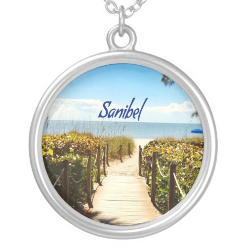 Sanibel Island Florida Beach Ocean Silver Plated Necklace