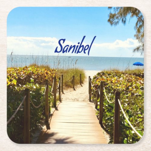 Sanibel Island Florida Beach Ocean Square Paper Coaster