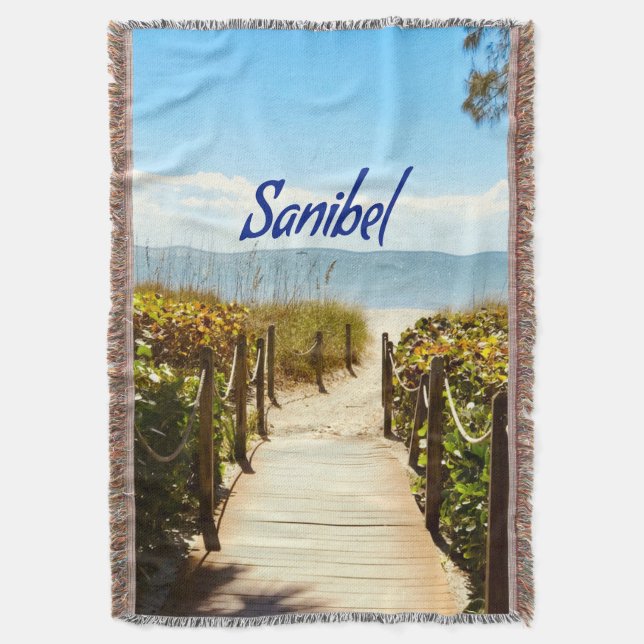 Sanibel Island Florida Beach Ocean Throw Blanket (Front Vertical)