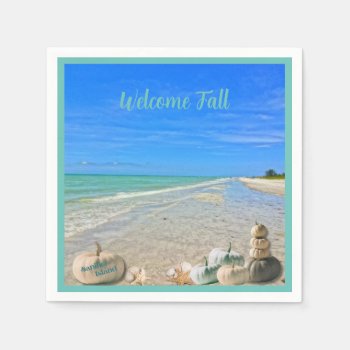 Sanibel Island Florida Beach With Fall Pumpkins  Napkins by Sozo4all at Zazzle