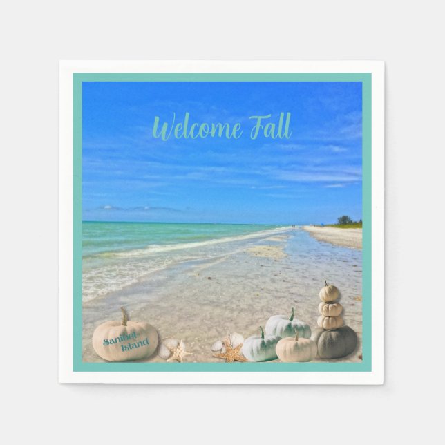 Sanibel Island Florida Beach with Fall Pumpkins  Napkins (Front)
