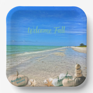 Sanibel Island Florida Beach with Fall Pumpkins  Paper Plates