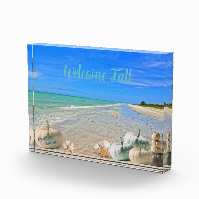 Sanibel Island Florida Beach with Fall Pumpkins   Photo Block (Right)