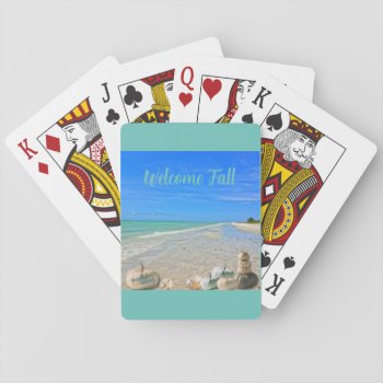 Sanibel Island Florida Beach With Fall Pumpkins  Playing Cards by Sozo4all at Zazzle