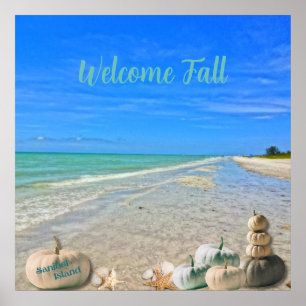 Sanibel Island Florida Beach with Fall Pumpkins Poster