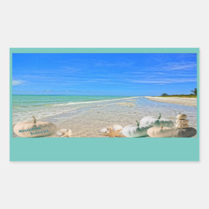 Sanibel Island Florida Beach with Fall Pumpkins Rectangular Sticker