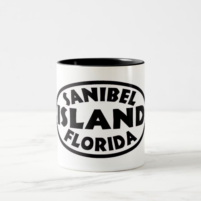 Sanibel Island Florida black oval Two-Tone Coffee Mug (Center)