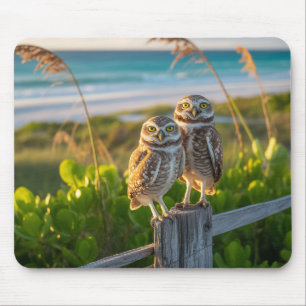 Sanibel Island Florida couple of burrowing owl Mouse Pad