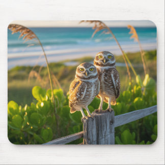 Sanibel Island Florida couple of burrowing owl Mouse Pad