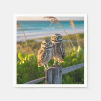 Sanibel Island Florida couple of burrowing owl Napkins