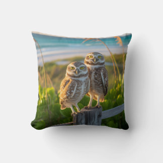 Sanibel Island Florida couple of burrowing owl Throw Pillow
