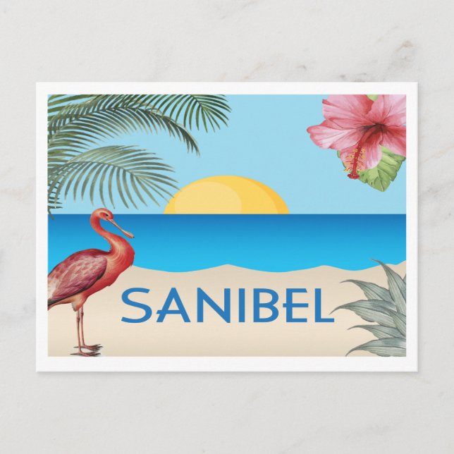 Sanibel Island Florida illustration with Spoonbill Postcard (Front)