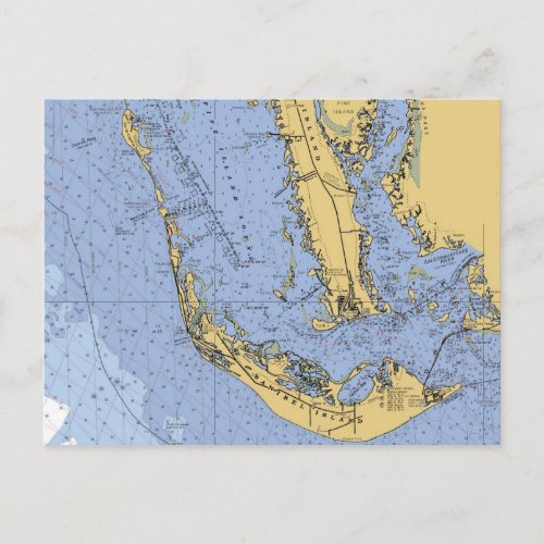 Sanibel Island Florida Nautical Chart Postcard