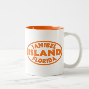 Sanibel Island Florida orange oval Two-Tone Coffee Mug