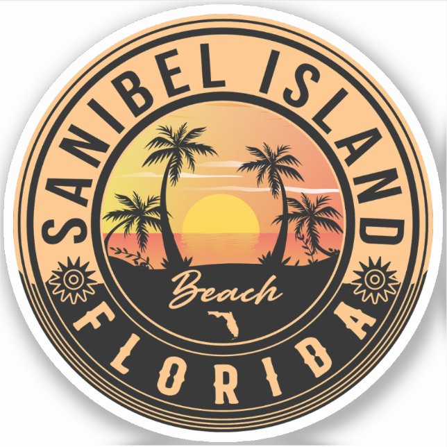 Sanibel Island Florida Retro Sunset Souvenirs Sticker (Front)