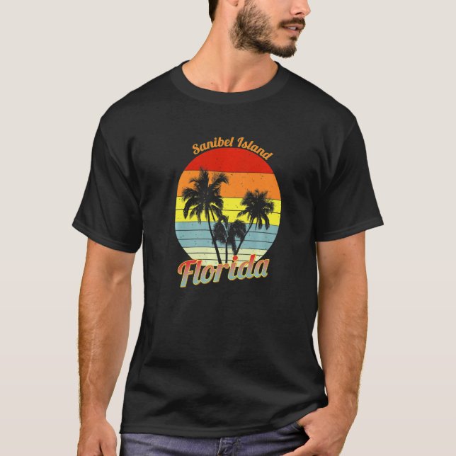 Sanibel Island Florida Retro Tropical Palm Trees V T-Shirt (Front)