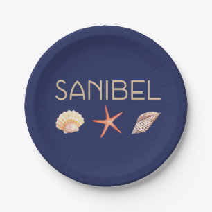 Sanibel Island Florida Seashells on Blue Paper Plates